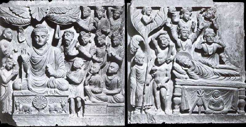 unknow artist Relief from Gandhara with the-first preaching in first preaching in the deer camp-and the death of Buddha, Kushana. Spain oil painting art